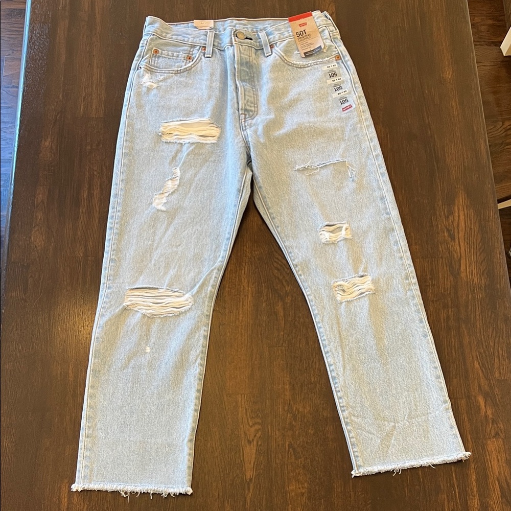 Levi's Light Blue Ripped Straight Leg Jeans